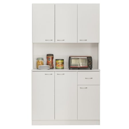 Basicwise Kitchen Pantry Storage Cabinet with Drawer, Doors and Shelves, White QI003952L